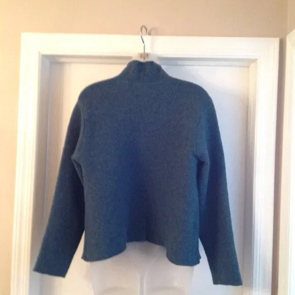 Eileen Fisher Boiled Wool Hi Neck Asymmetrical Cropped Blazer Jacket M - Picture 4 of 9